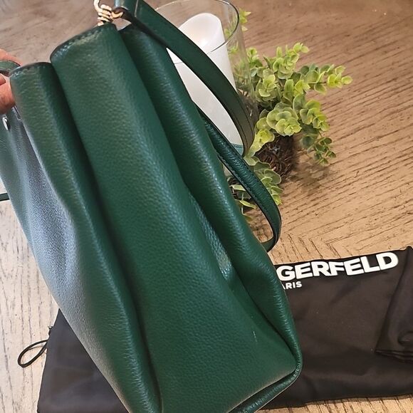 Karl Lagerfeld Leather Green Shoulder Tote Bag - Picture 6 of 16